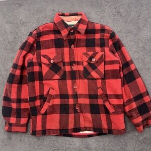 Vintage 70s/80s Buffalo plaid coat jacket button front mens size XL sherpa lined